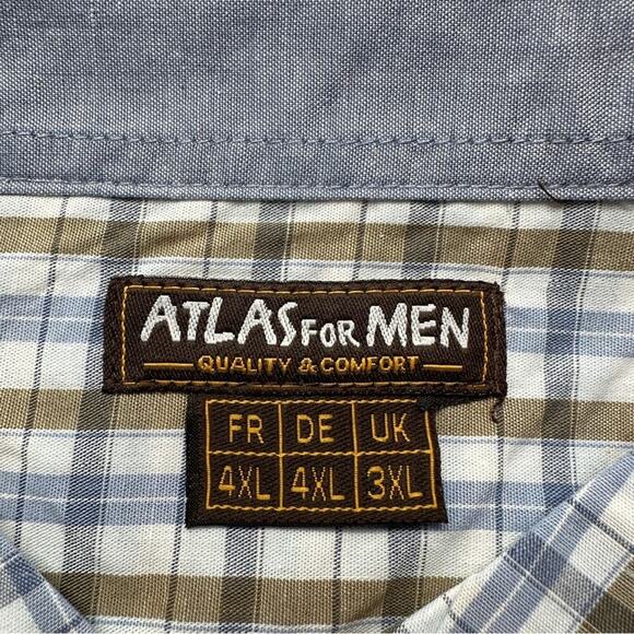 Atlas for Men Cream‎ & Blue Check Striped Button Down Shirt Sz 3XL NEW - Picture 5 of 9